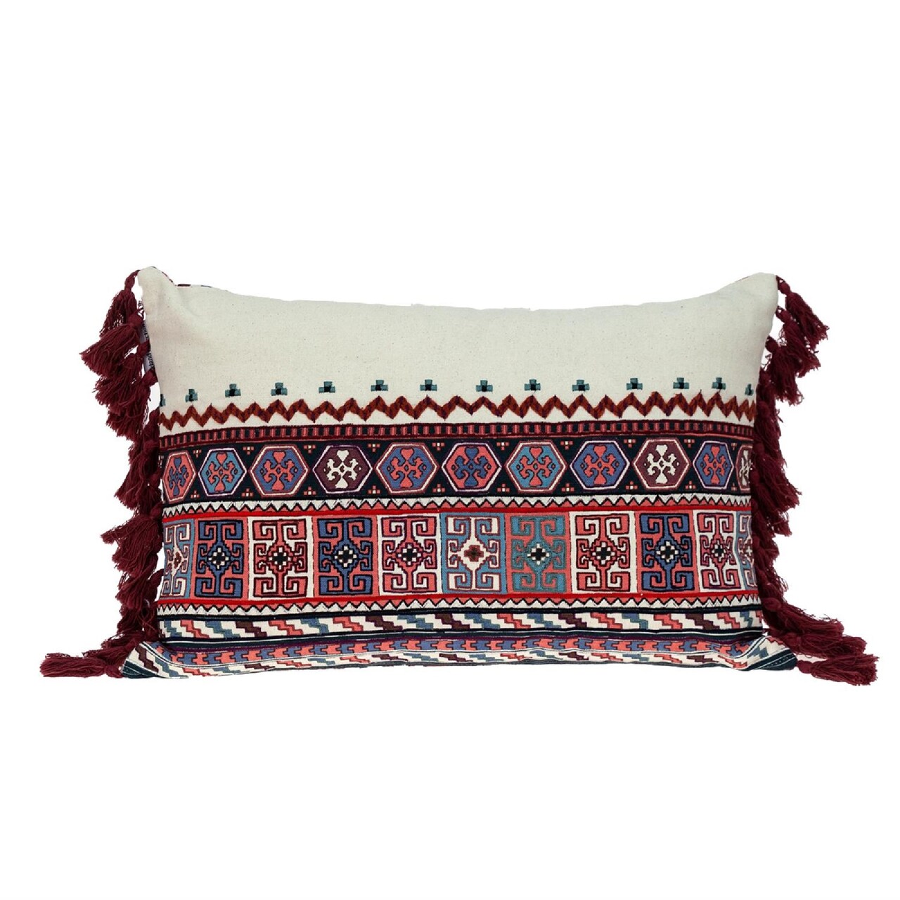 Nassau Collection 20" Multicolor Embroidered Decorative Lumbar Throw Pillow